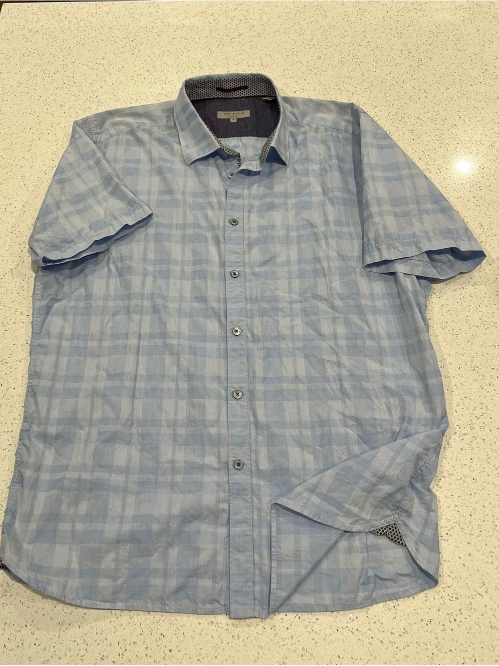 Ted Baker London Men's Powder Blue Cotton Button Down Short Sleeve Shirt Size 6